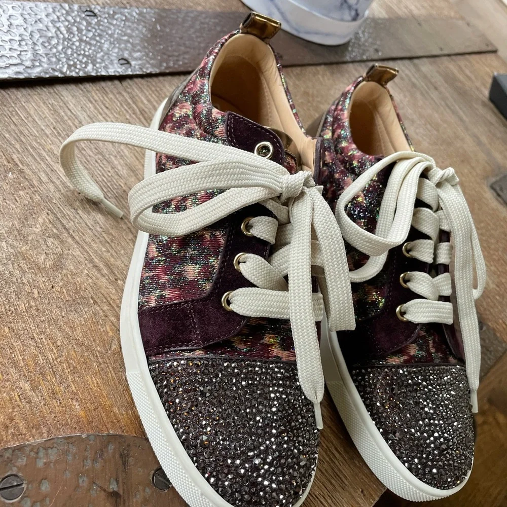 Christian louboutin gondolastrass sneaker burgundy bronze flats trainers sz 35
